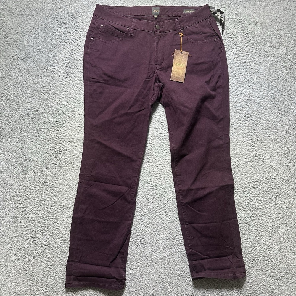 Jag Women's Low Rise Slim Leg Maroon Denim Jeans Size 14 Stretch Pants